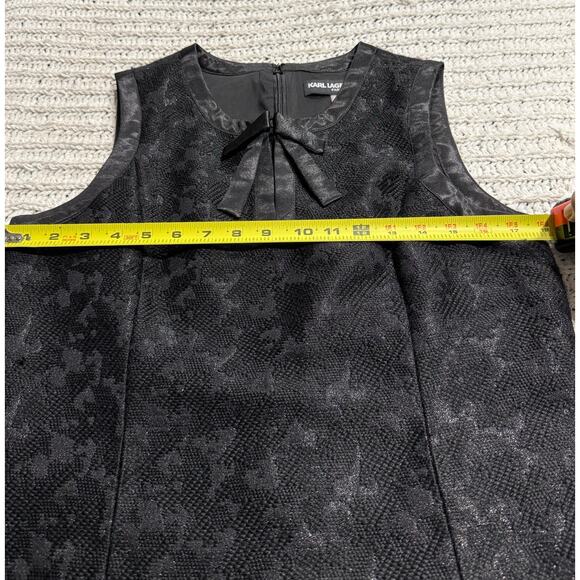 Karl Lagerfeld Paris Tweed Shift Dress Bow Lace Wool Sz 10 Lined Black MSRP $149 - Picture 3 of 15